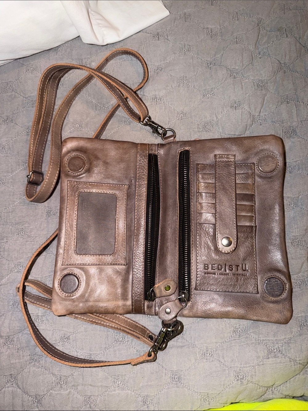 BED|STU taupe brown leather crossbody wallet